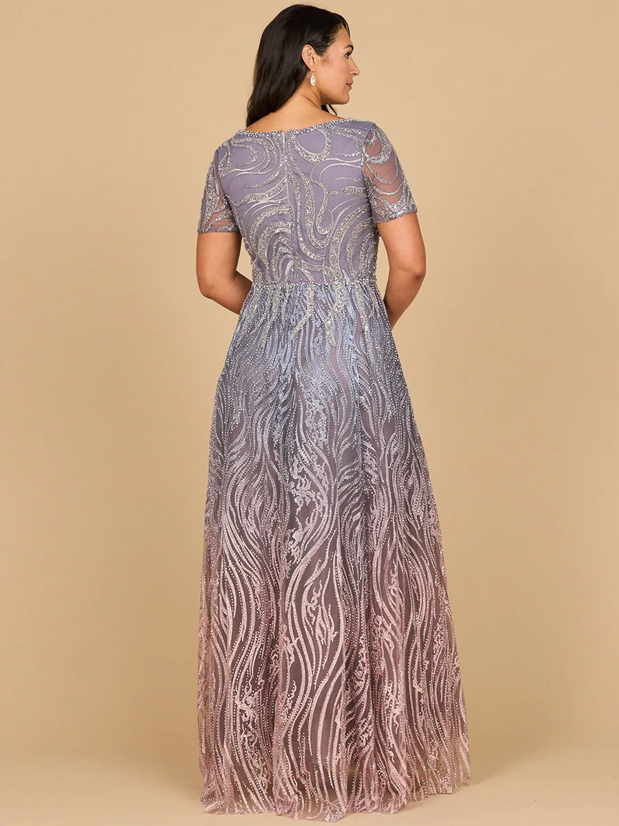 Short Sleeve V-Neck Beaded Ballgown by Lara New York — style 28961