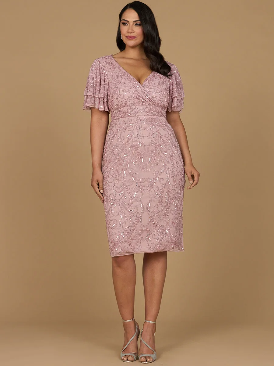 Beaded Midi Dress with Cape Sleeves by Lara New York — style 28973