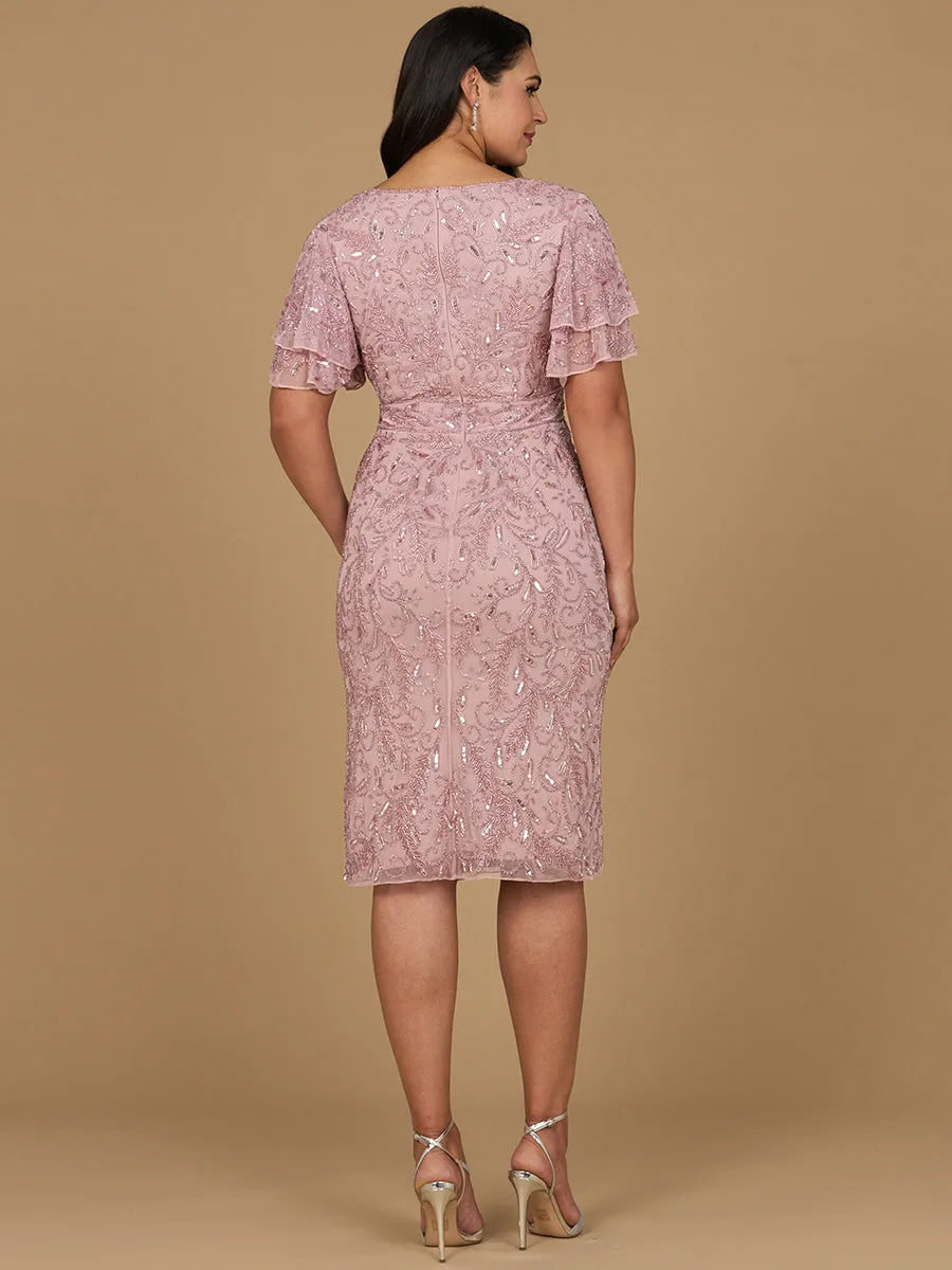Beaded Midi Dress with Cape Sleeves by Lara New York — style 28973
