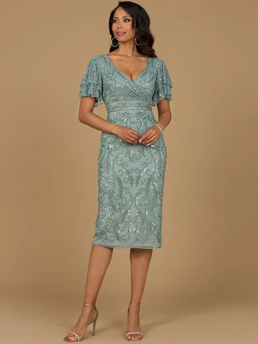Beaded Midi Dress with Cape Sleeves by Lara New York — style 28973
