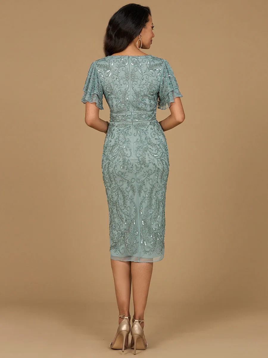 Beaded Midi Dress with Cape Sleeves by Lara New York — style 28973