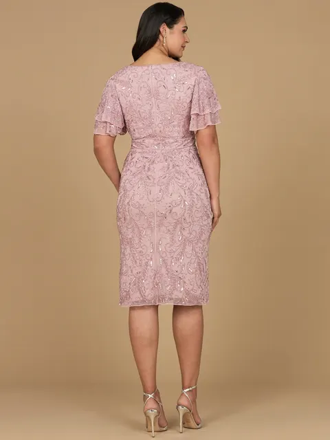 Beaded Midi Dress with Cape Sleeves