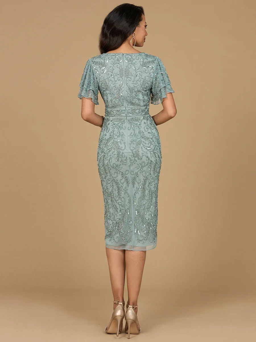 Beaded Midi Dress with Cape Sleeves by Lara New York — style 28973