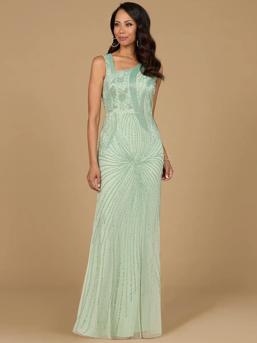 Asymmetrical, Beaded Gown by Lara New York — style 28976 in Mint