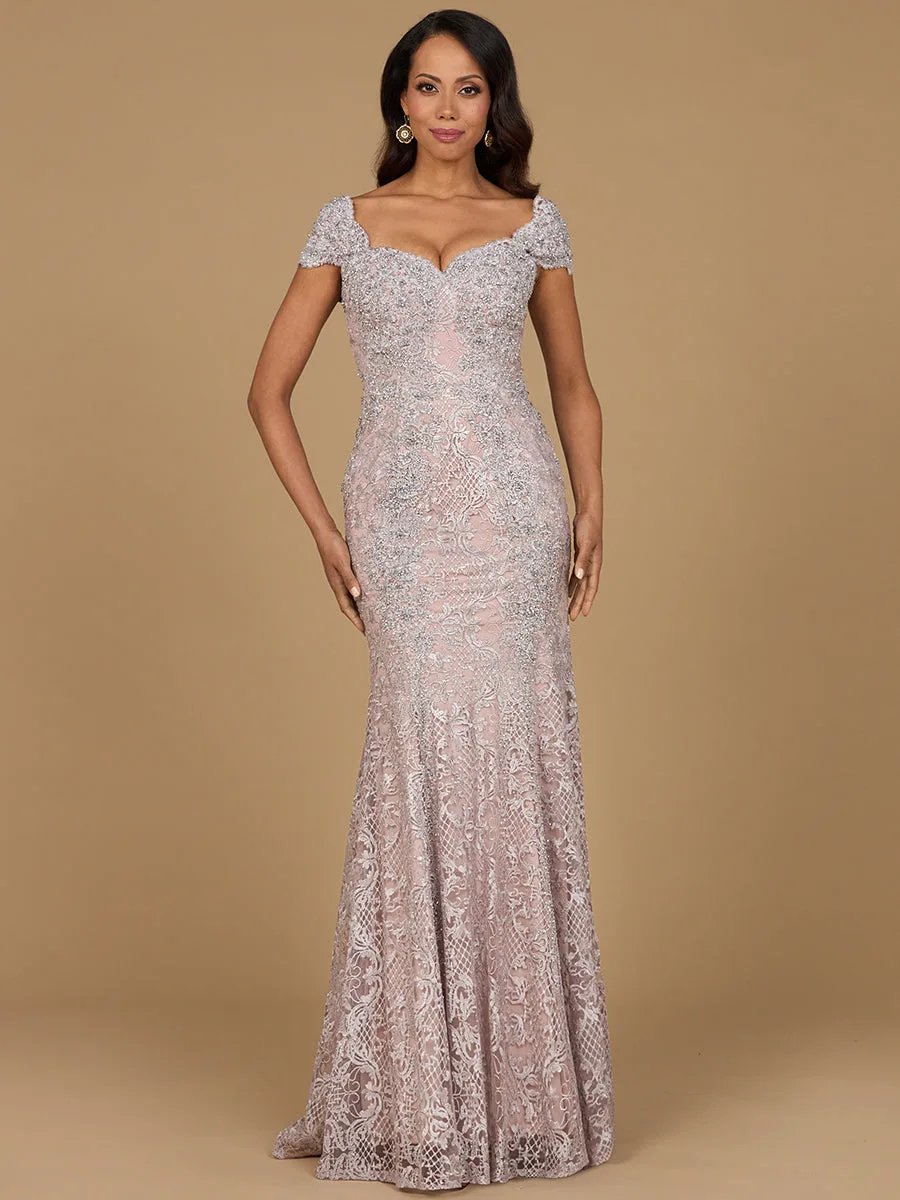 Fitted Lace Mermaid Gown by Lara New York — style 28980 in Dusty Purple