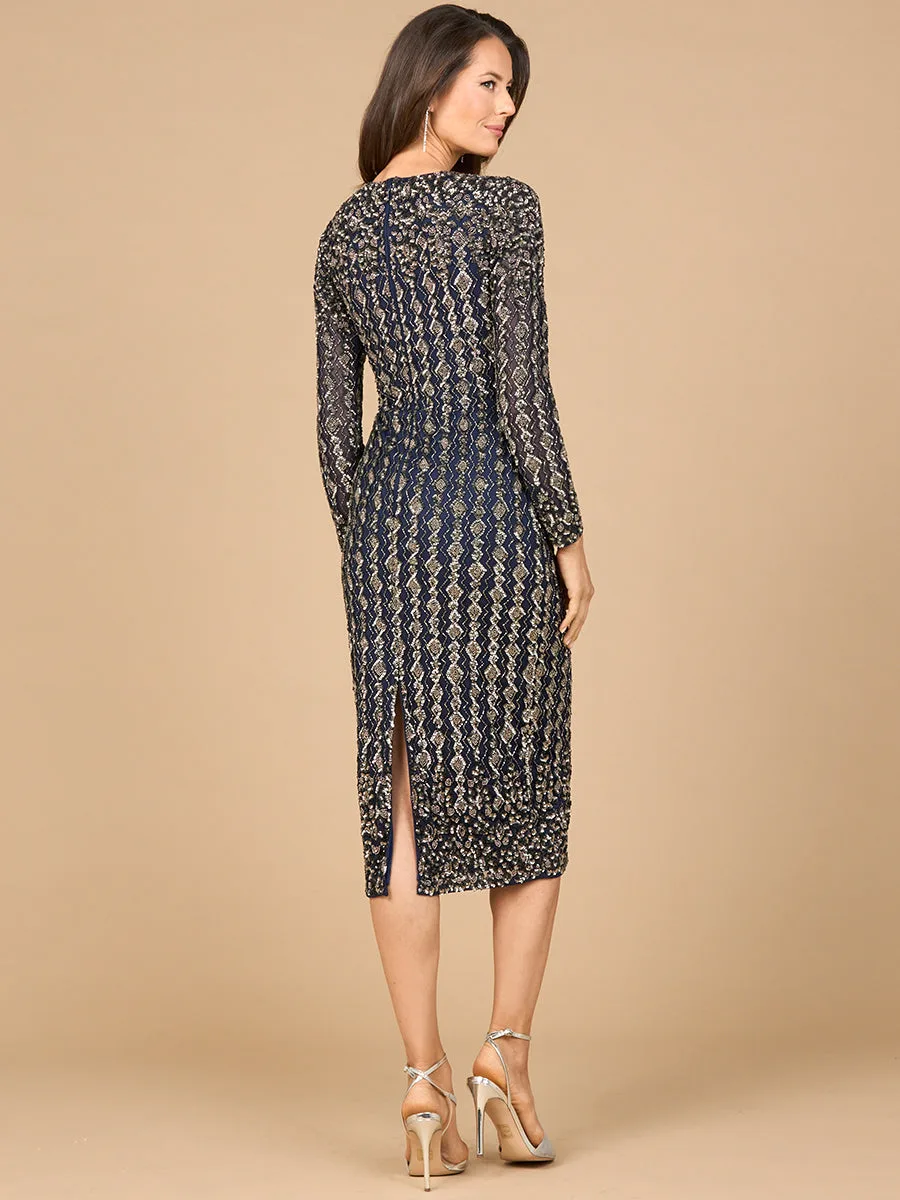Beaded Midi Dress with Long Sleeves by Lara New York — style 28982