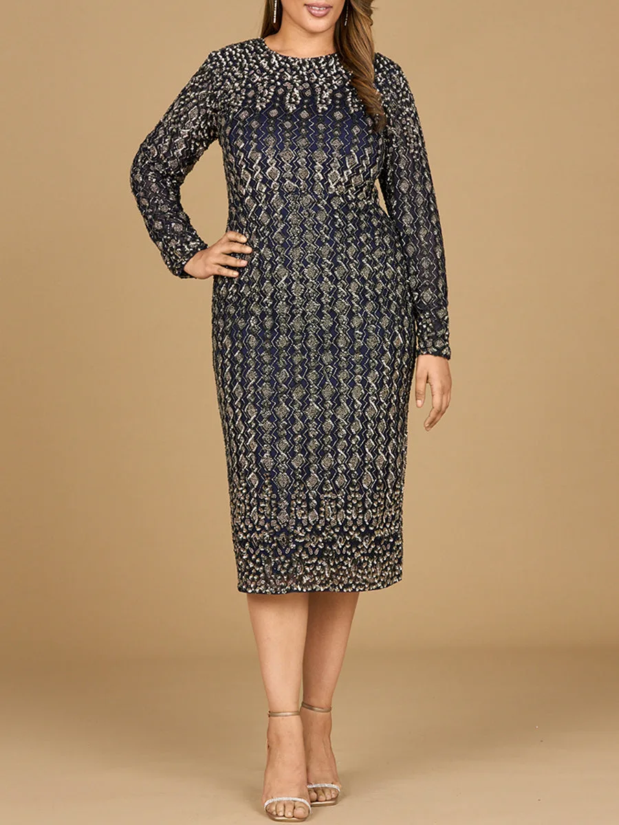 Beaded Midi Dress with Long Sleeves by Lara New York — style 28982