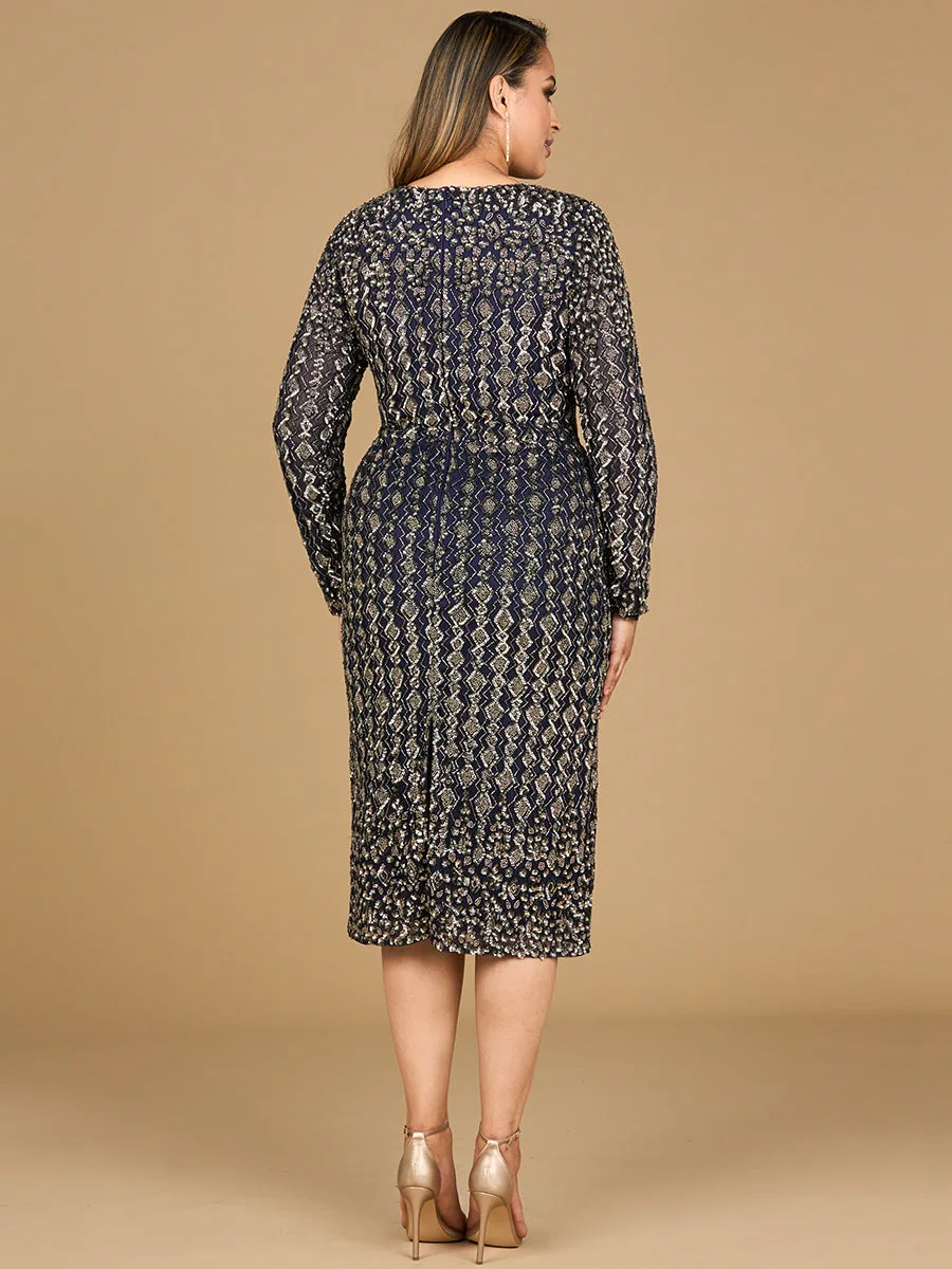 Beaded Midi Dress with Long Sleeves by Lara New York — style 28982