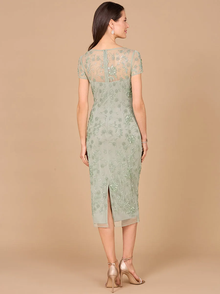 Beaded Midi Dress with Cap Sleeves by Lara New York — style 28997