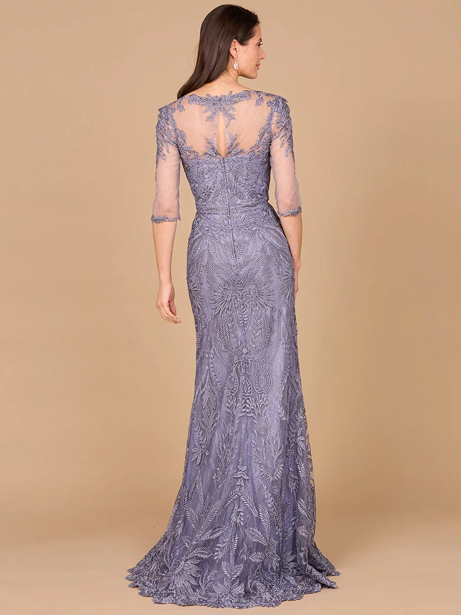 Detachable Half Sleeve Lace Sheath Gown by Lara New York — style 29020