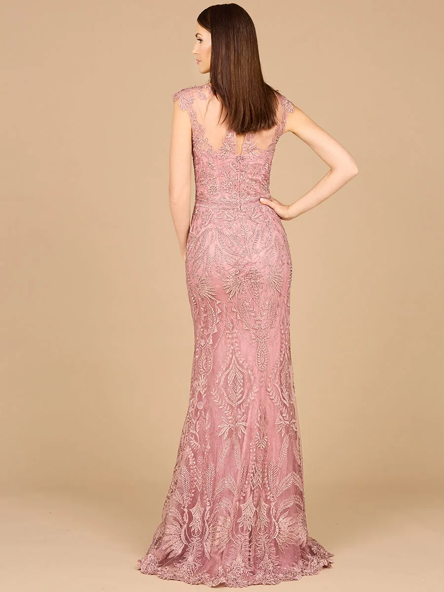 Detachable Half Sleeve Lace Sheath Gown by Lara New York — style 29020