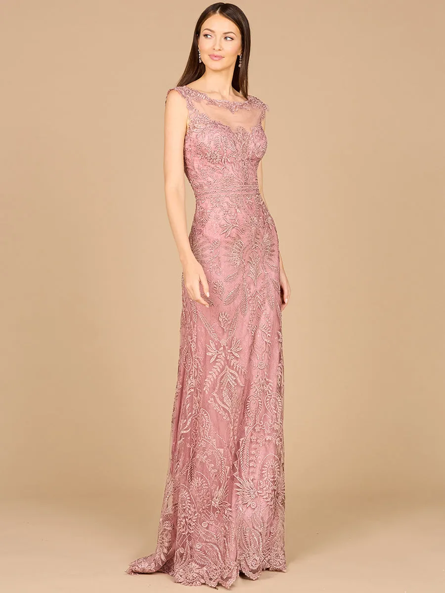 Detachable Half Sleeve Lace Sheath Gown by Lara New York — style 29020