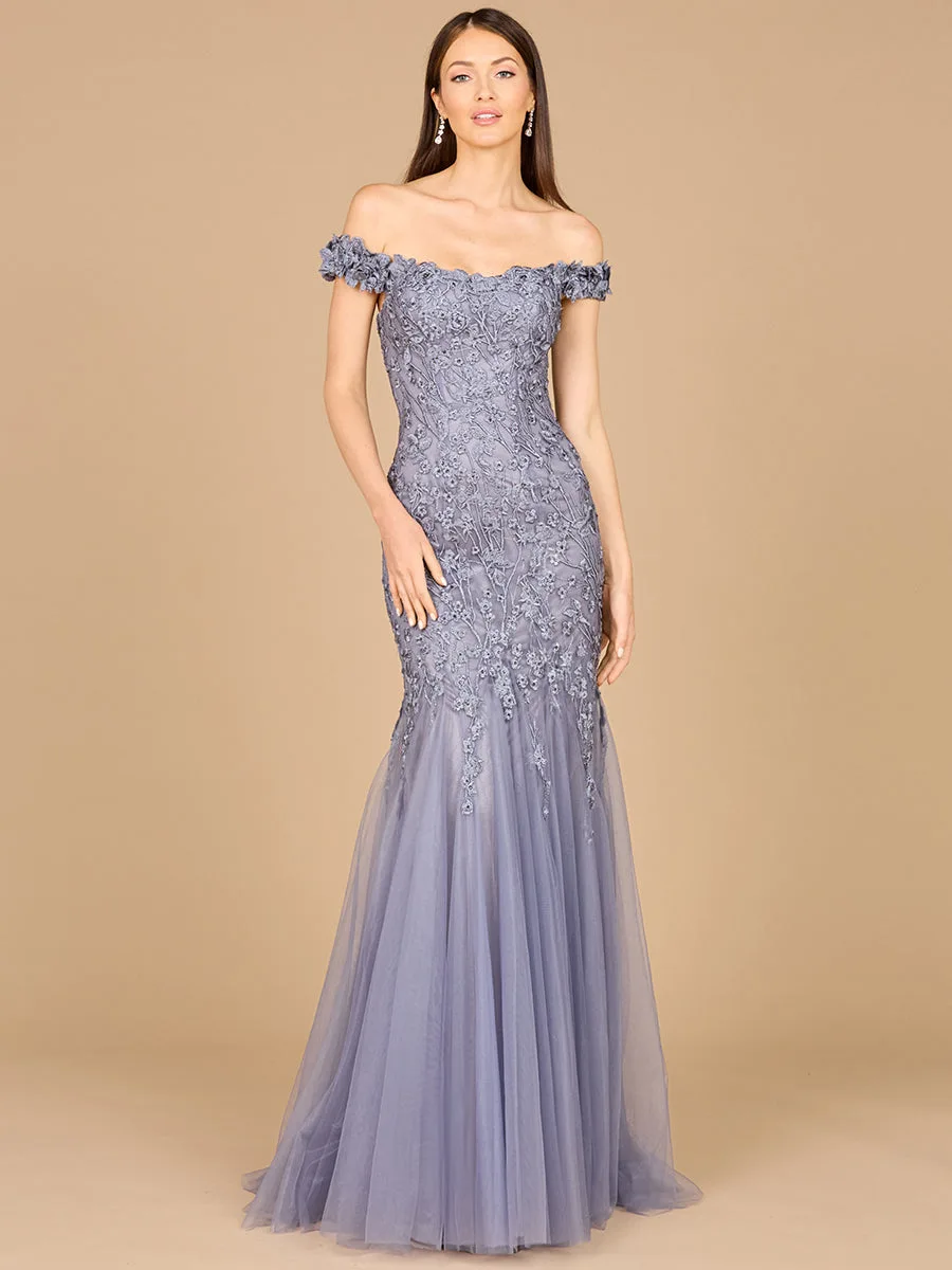 Off Shoulder Mermaid Gown by Lara New York — style 29021 in Grey Blue