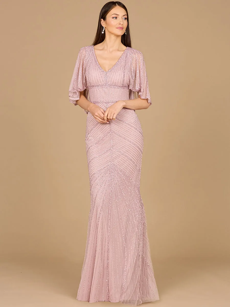 Cape Sleeve Beaded Gown by Lara New York — style 29022 in Blush
