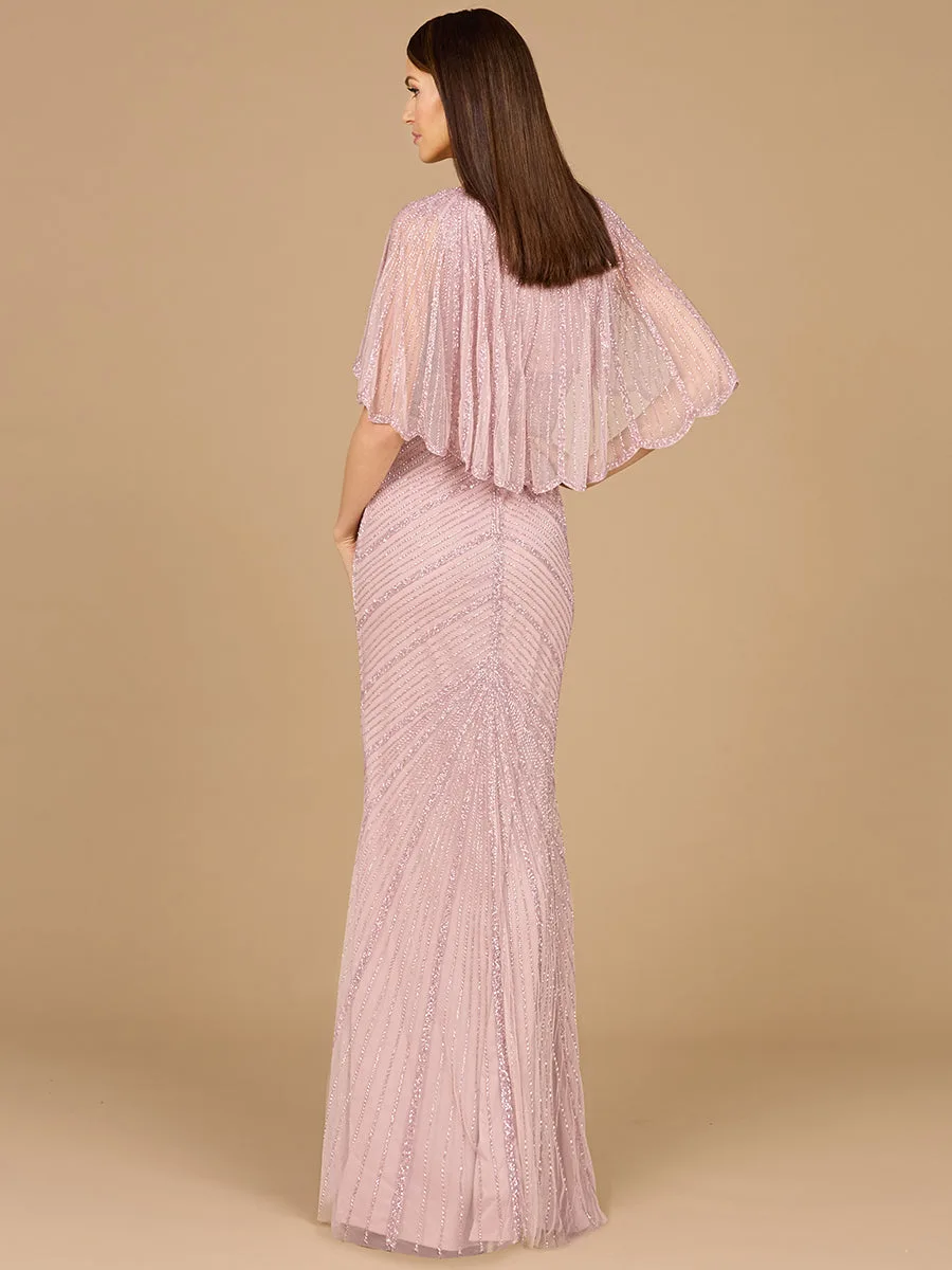 Cape Sleeve Beaded Gown by Lara New York — style 29022