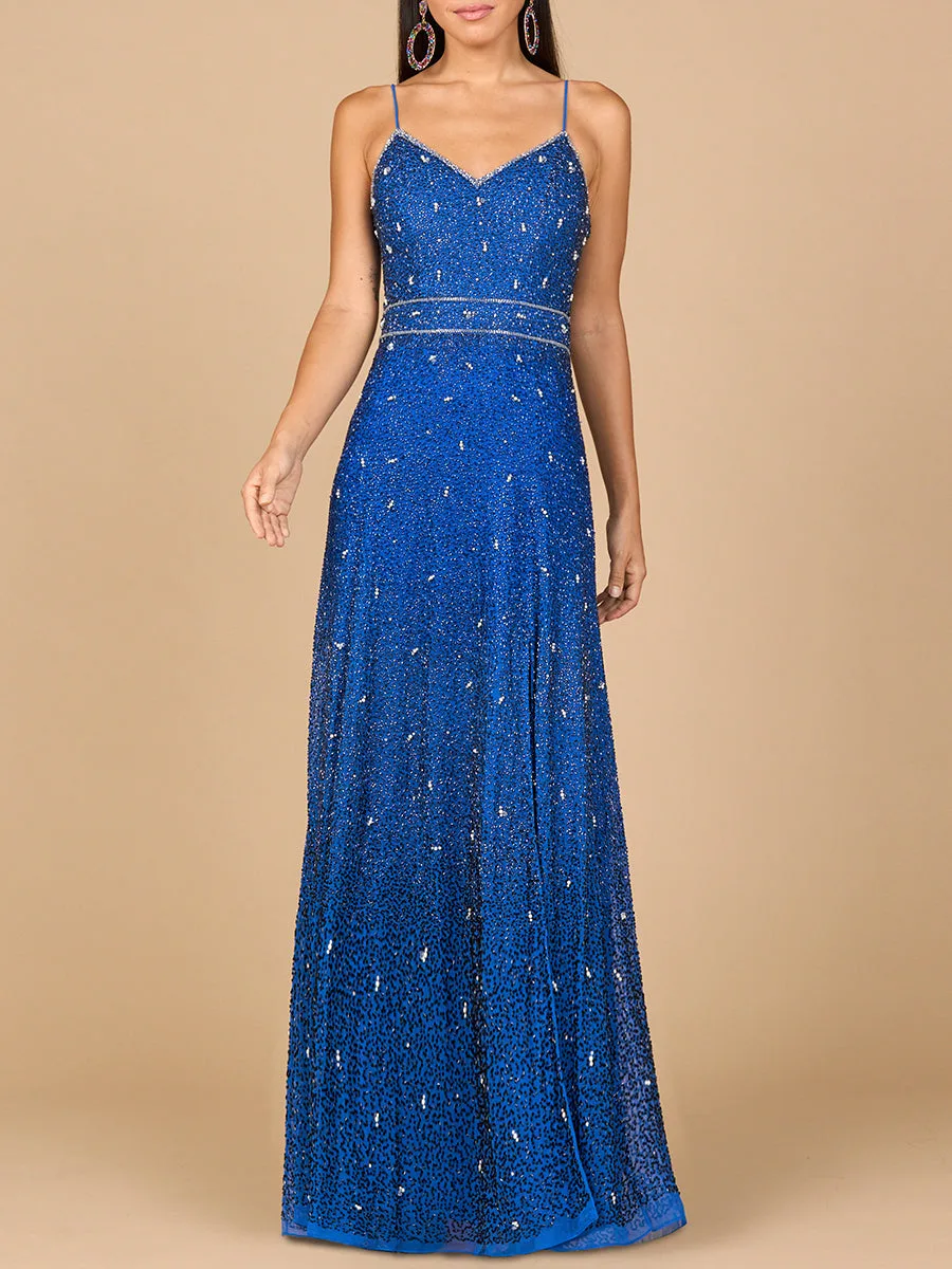 Ombre Beaded Gown by Lara New York — style 29033 in Blue Ombre