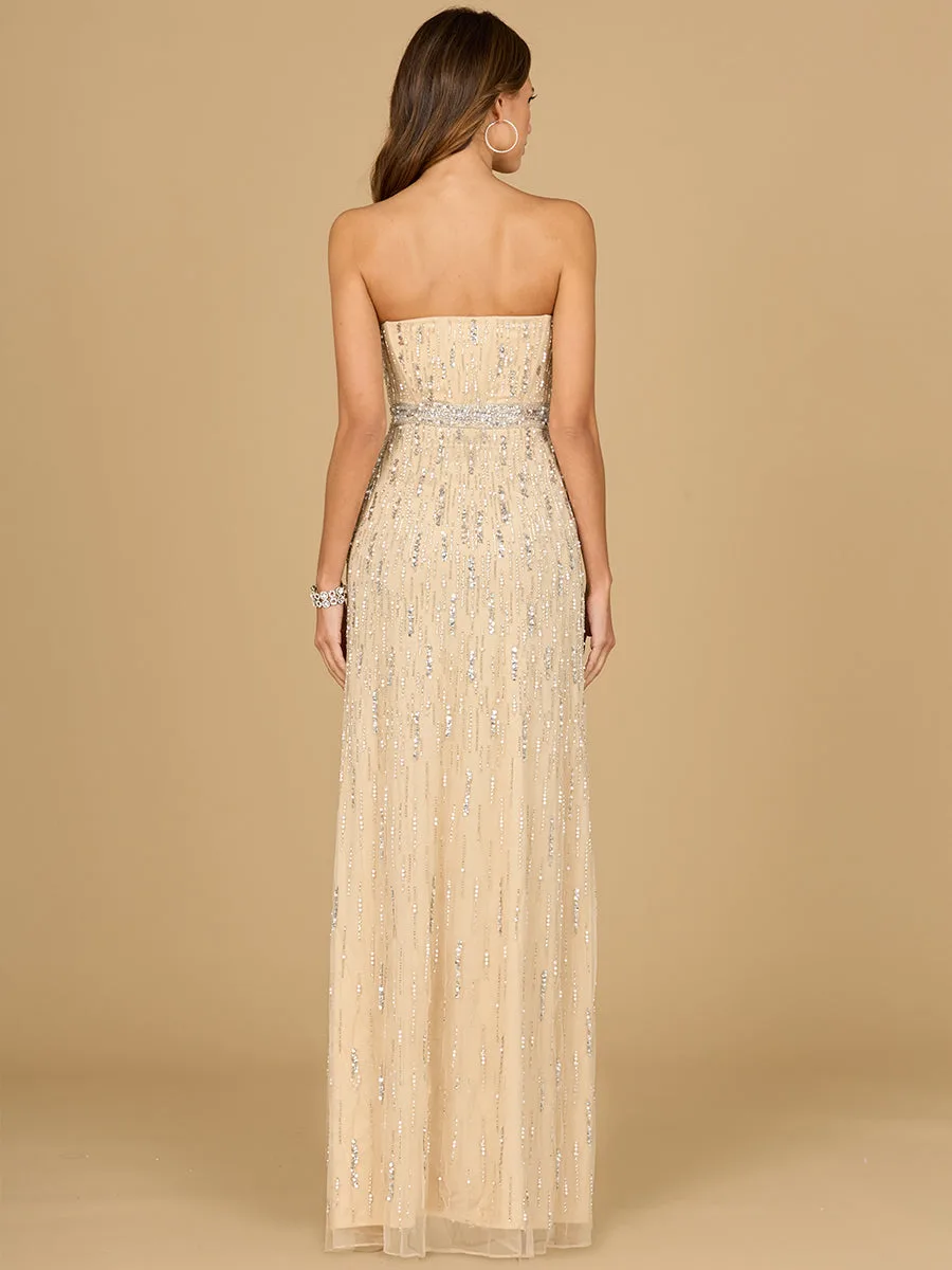 Strapless Beaded Gown with Slit by Lara New York — style 29035