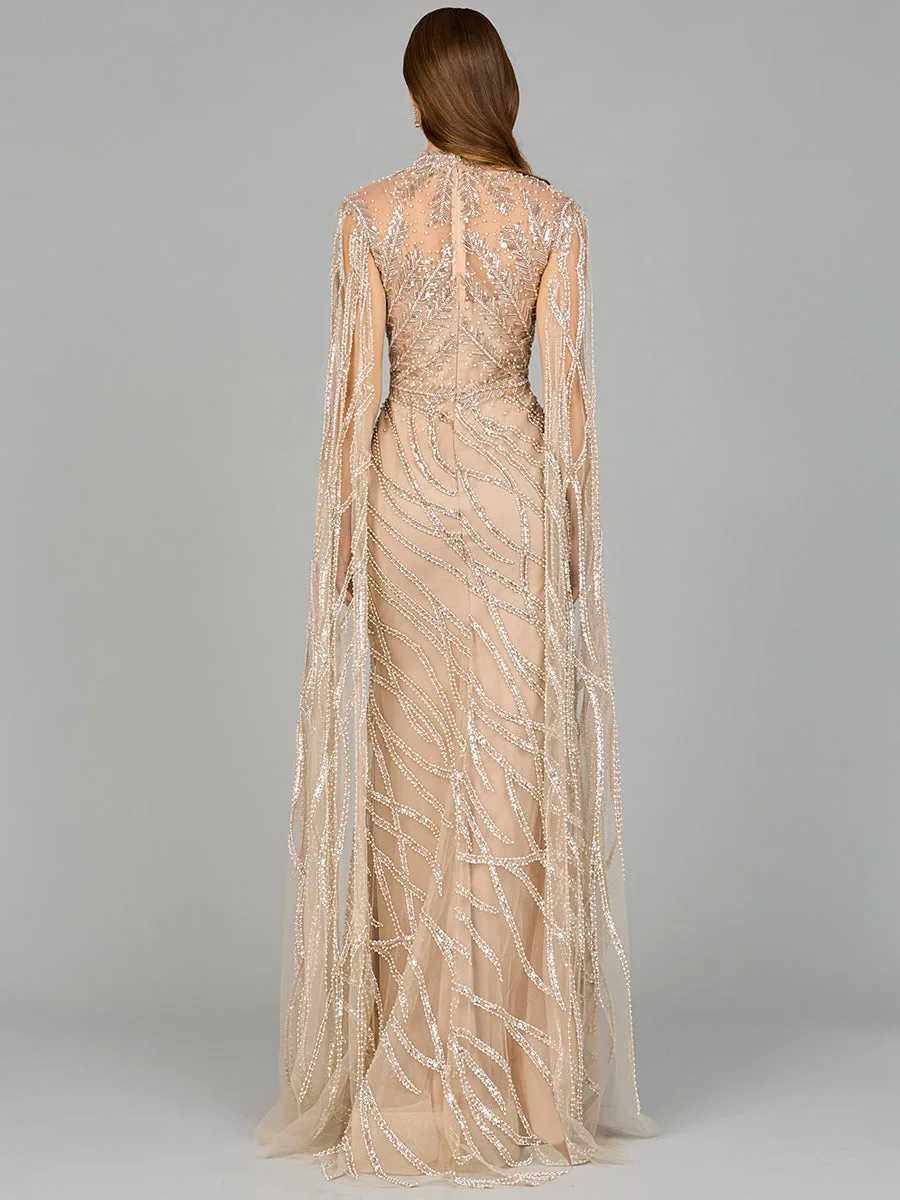 High Neck Gown with Long Cape Sleeves by Lara New York — style 29042