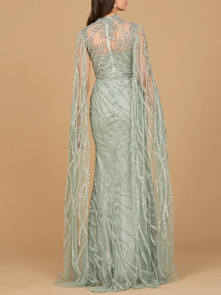 High Neck Gown with Long Cape Sleeves by Lara New York — style 29042
