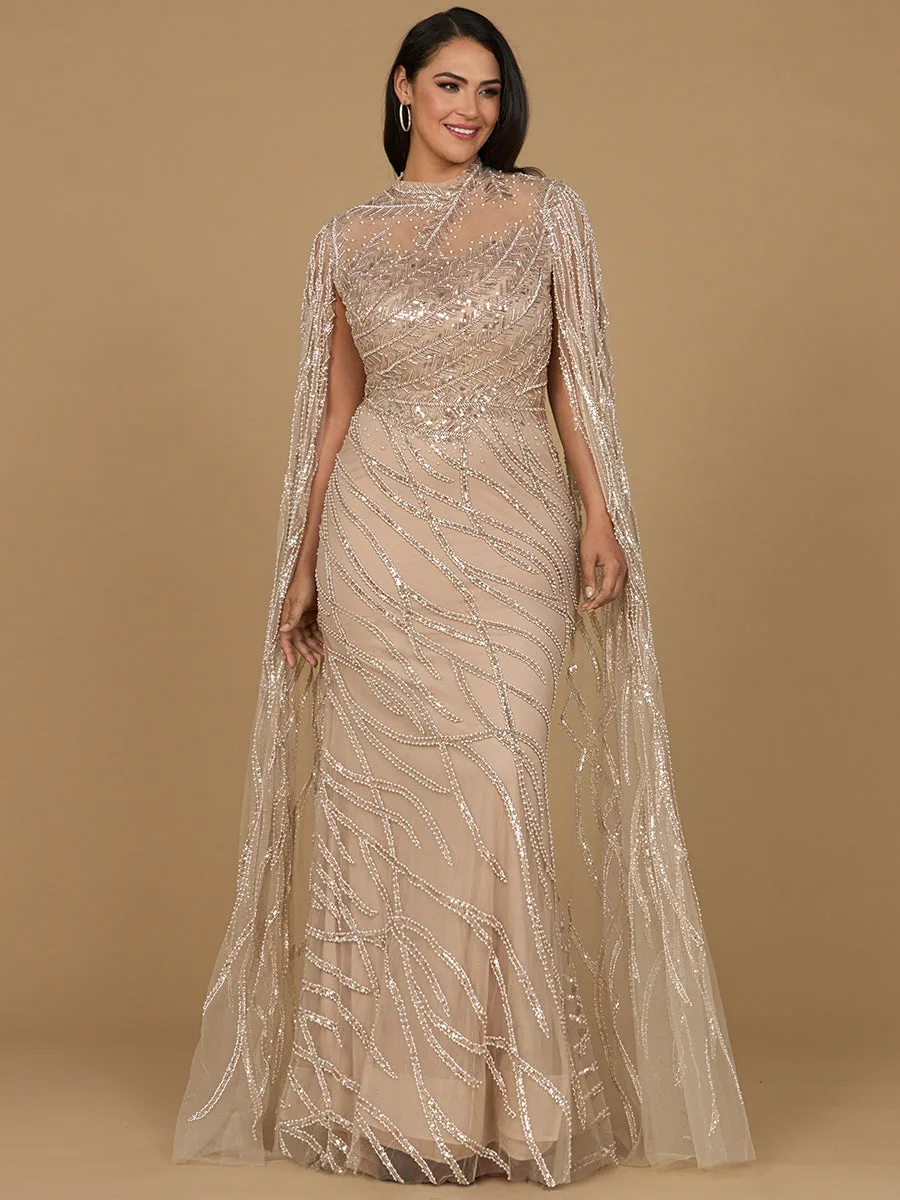 High Neck Gown with Long Cape Sleeves by Lara New York — style 29042