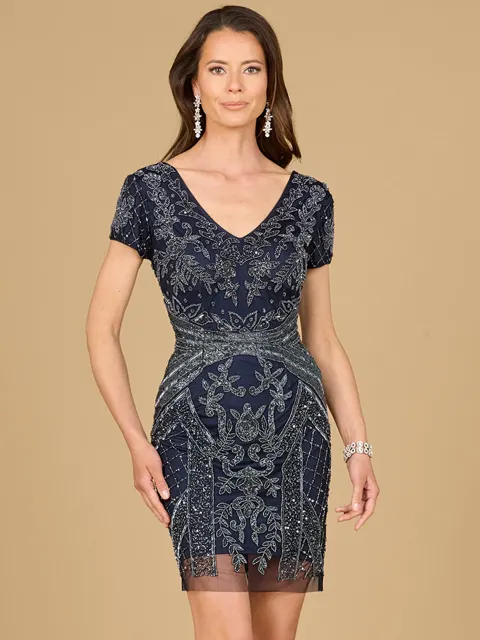 Cap Sleeve Beaded Cocktail Dress