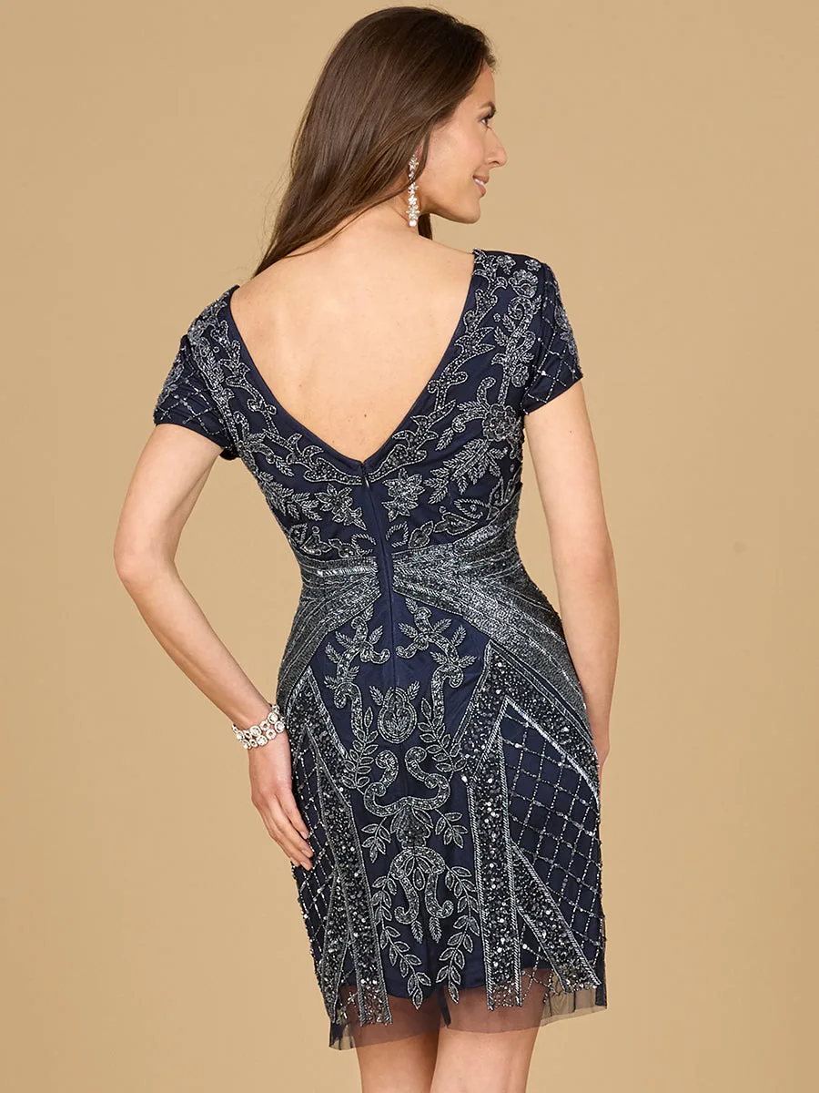 Cap Sleeve Beaded Cocktail Dress by Lara New York — style 29055