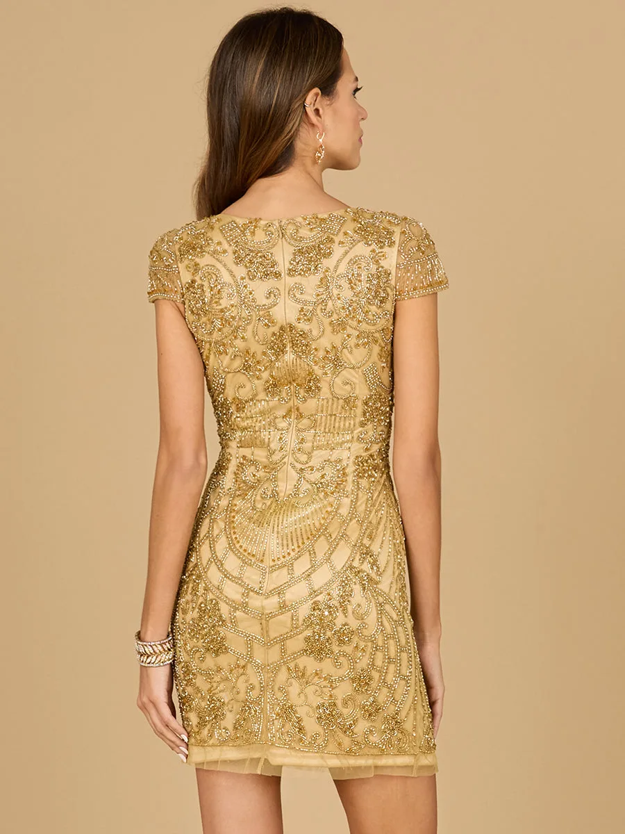 Gold Cap Sleeve Cocktail Dress by Lara New York — style 29063