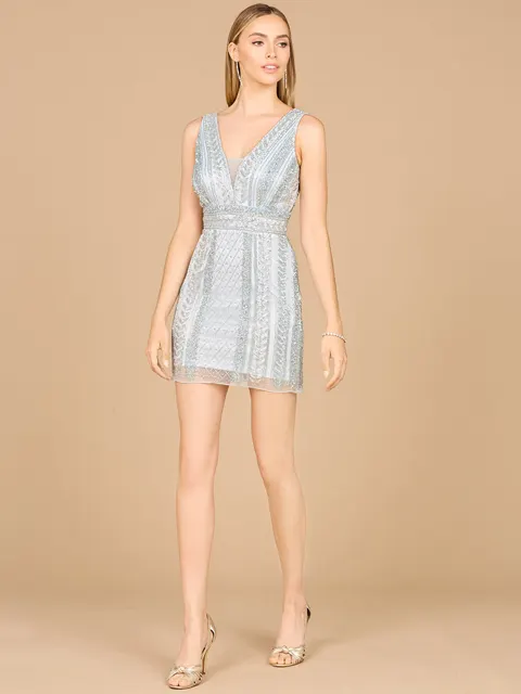 V-Neck Sleeveless Beaded Cocktail Dress