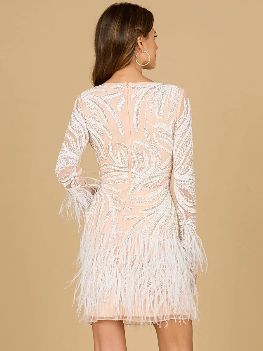 Beaded, Feather Cocktail Dress by Lara New York — style 29067