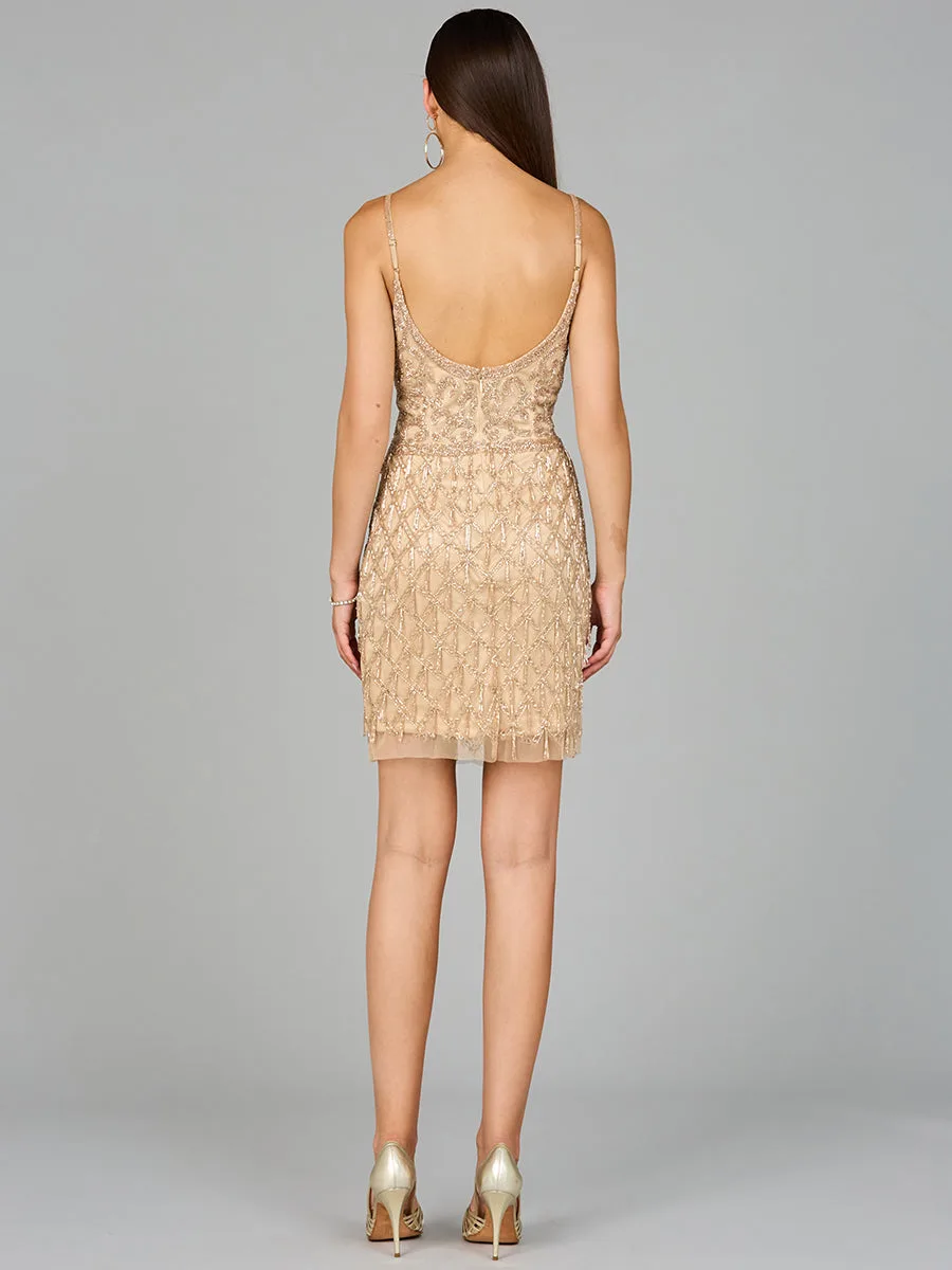 Spaghetti Strap Cocktail Dress with Fringes by Lara New York — style 29068