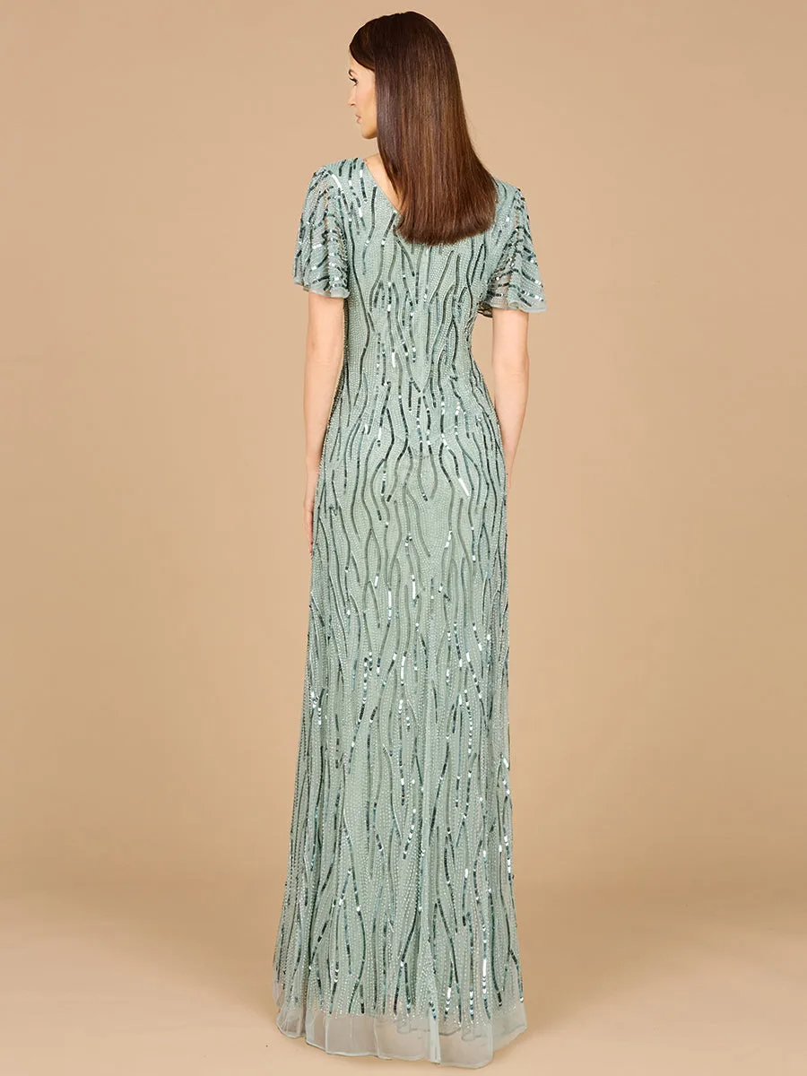 Cape Sleeve Sequin Beaded Gown by Lara New York — style 29074
