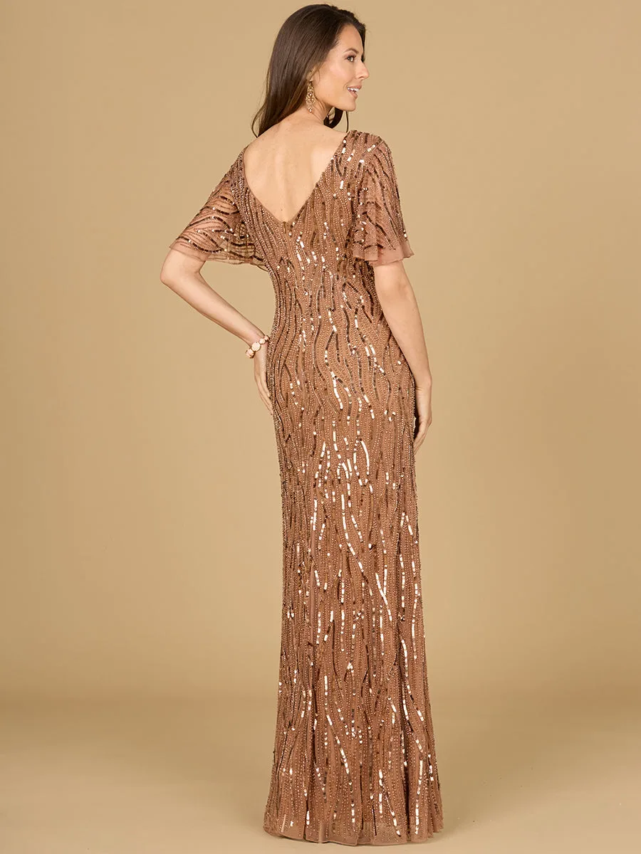 Cape Sleeve Sequin Beaded Gown by Lara New York — style 29074