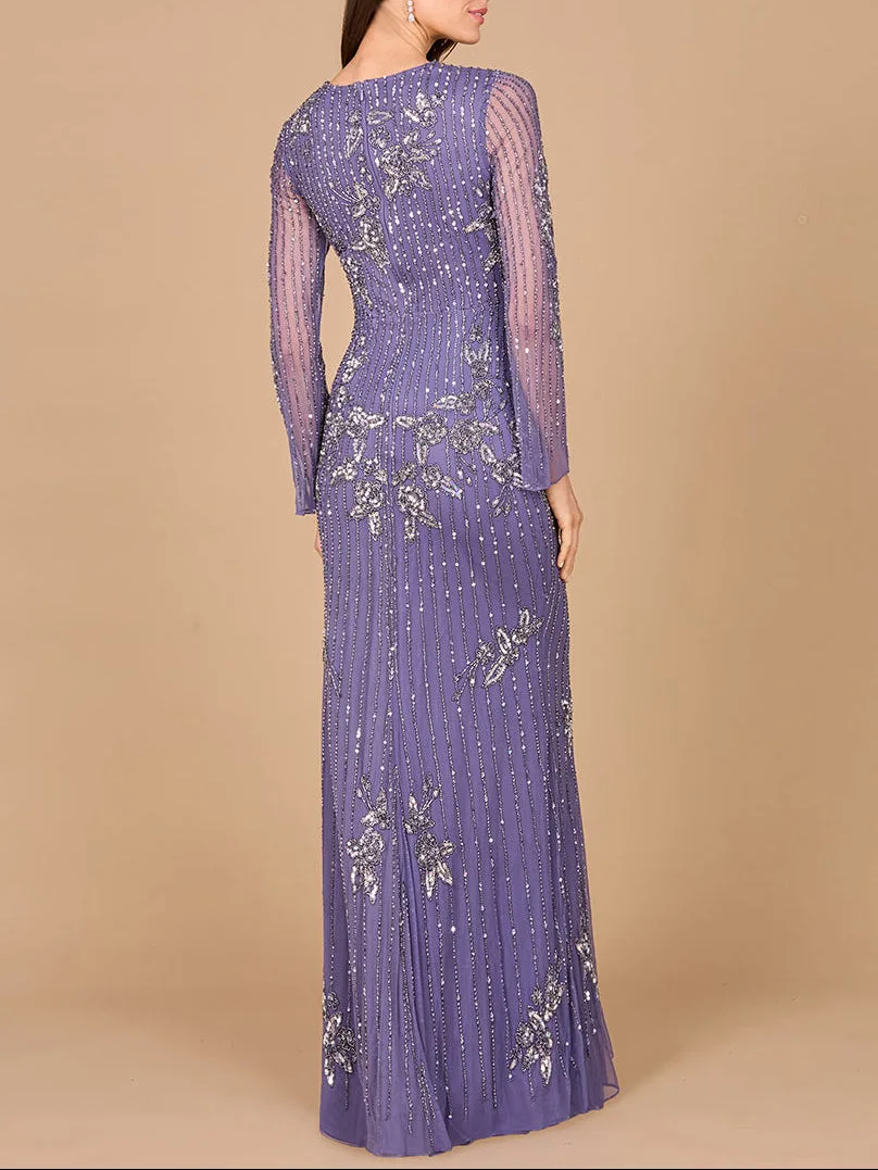 Long Sleeve, High Neck Beaded Gown by Lara New York — style 29079