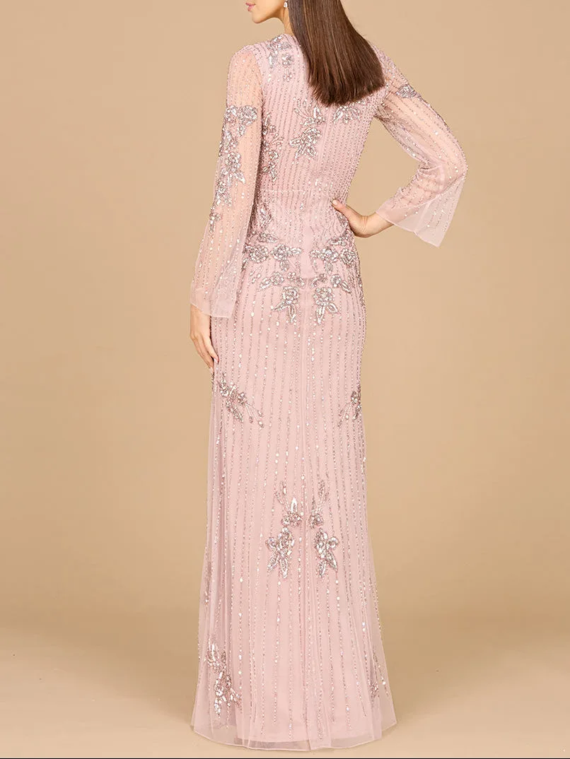 Long Sleeve, High Neck Beaded Gown by Lara New York — style 29079