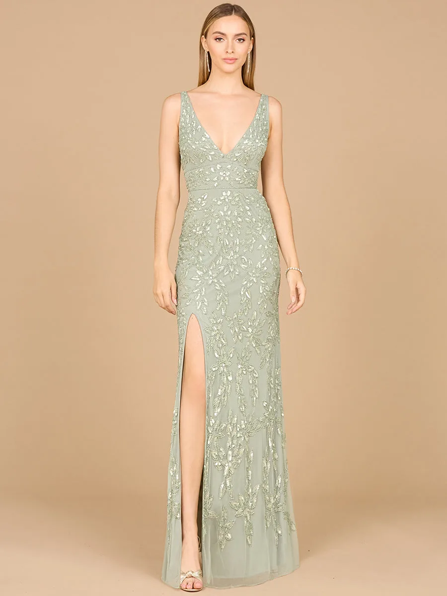 Embellished Gown with Slit by Lara New York — style 29080 in Dusty Mint