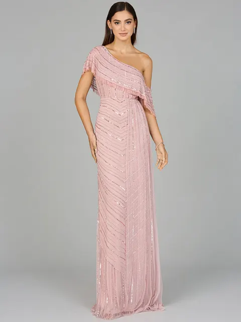 Off Shoulder Sheath Beaded Gown