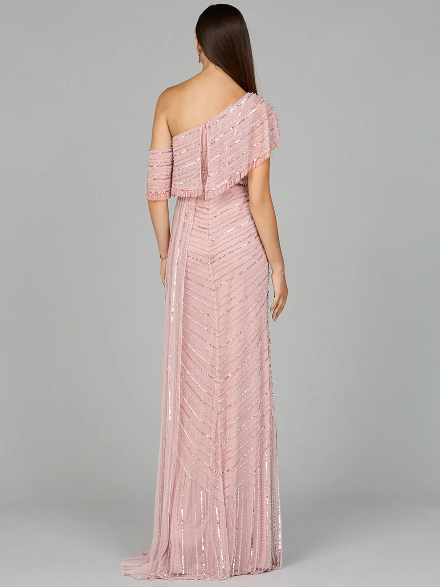 Off Shoulder Sheath Beaded Gown by Lara New York — style 29084