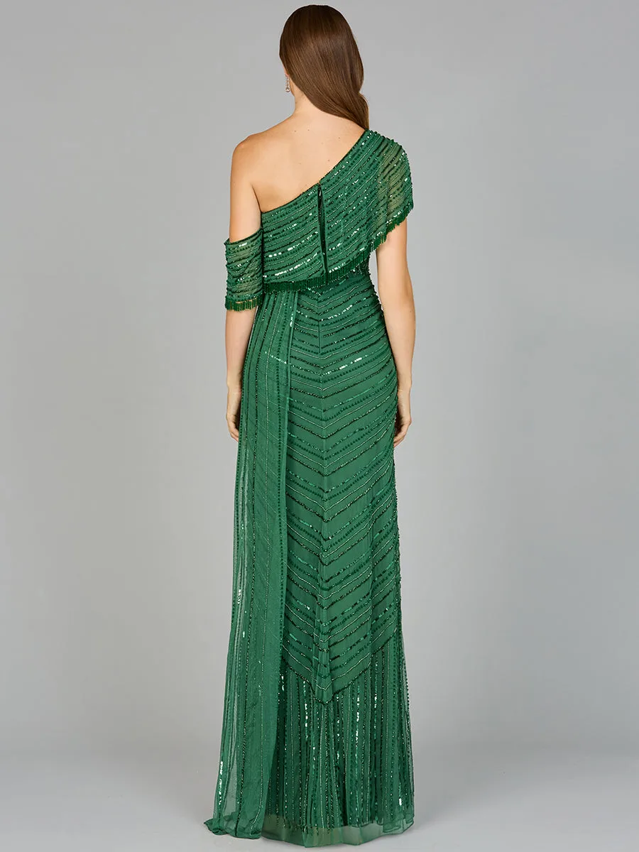 Off Shoulder Sheath Beaded Gown by Lara New York — style 29084