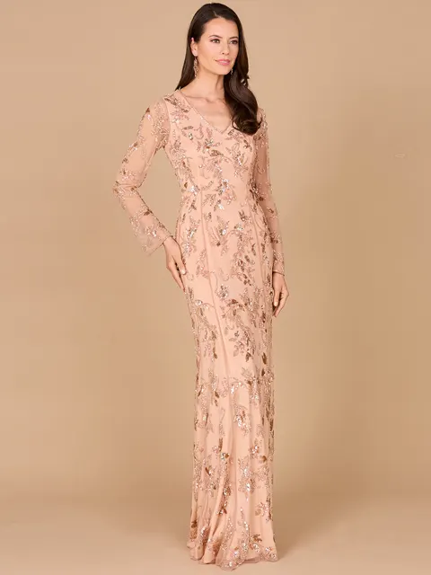 Beaded Dress with Sheer Long Sleeves