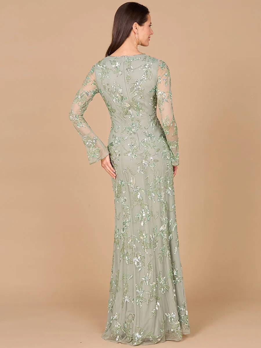 Beaded Dress with Sheer Long Sleeves by Lara New York — style 29085