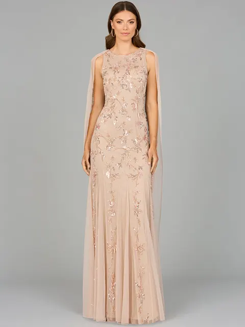 Mermaid Beaded Dress with Long Cape