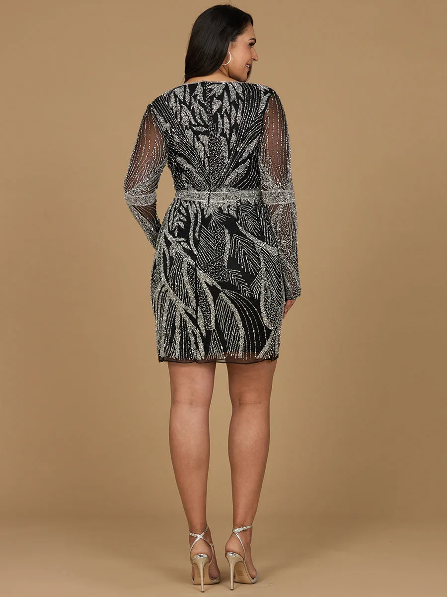 Long Sleeve V-Neck Cocktail Dress by Lara New York — style 29100