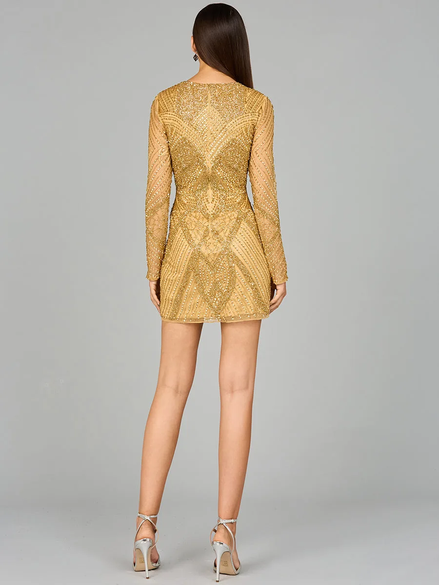Long Sleeve Beaded Cocktail Dress by Lara New York — style 29103