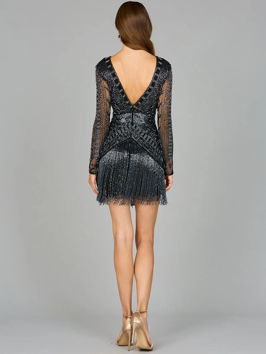 High Neck Cocktail Dress with Long Sleeves by Lara New York — style 29104