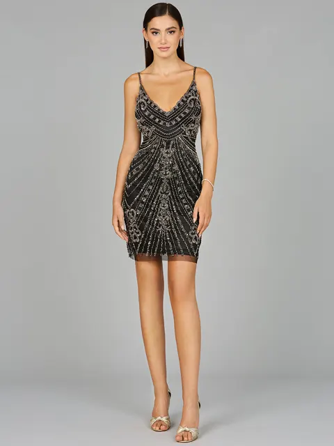 Embellished Cocktail Dress with V-Neckline
