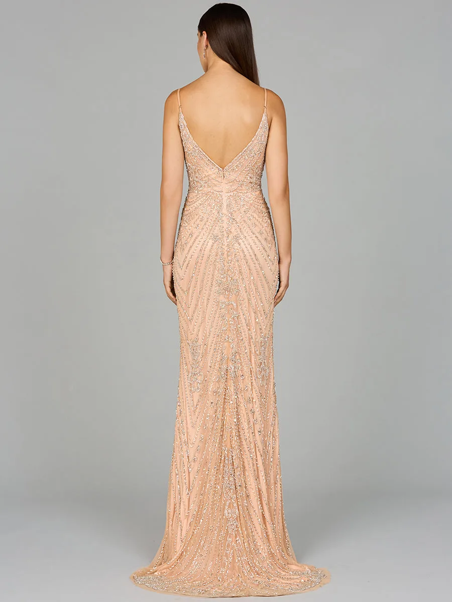 Spaghetti Strap Beaded Dress by Lara New York — style 29109
