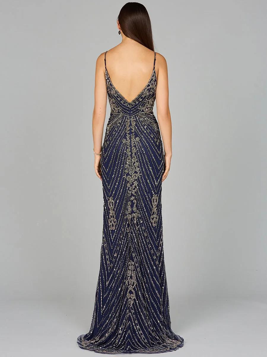 Spaghetti Strap Beaded Dress by Lara New York — style 29109