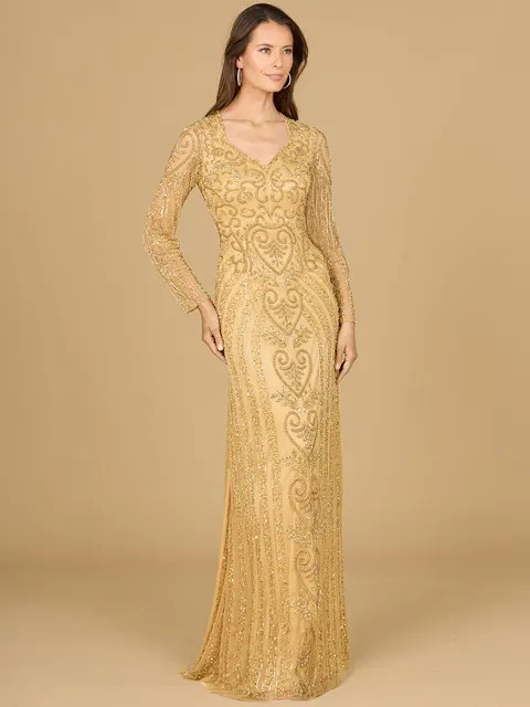 V Neck Beaded Long Sleeve Dress