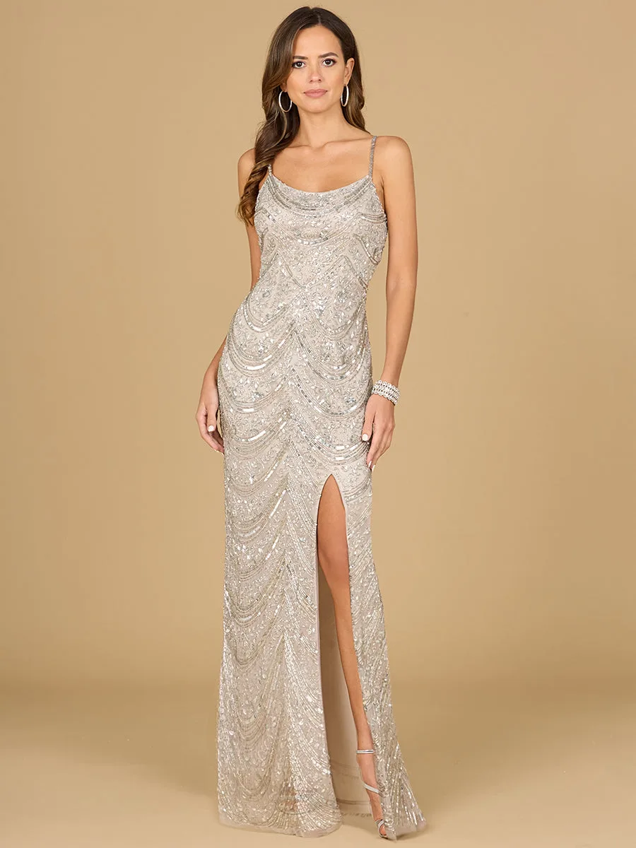 Scoop Neck Beaded Dress by Lara New York — style 29117 in Silver
