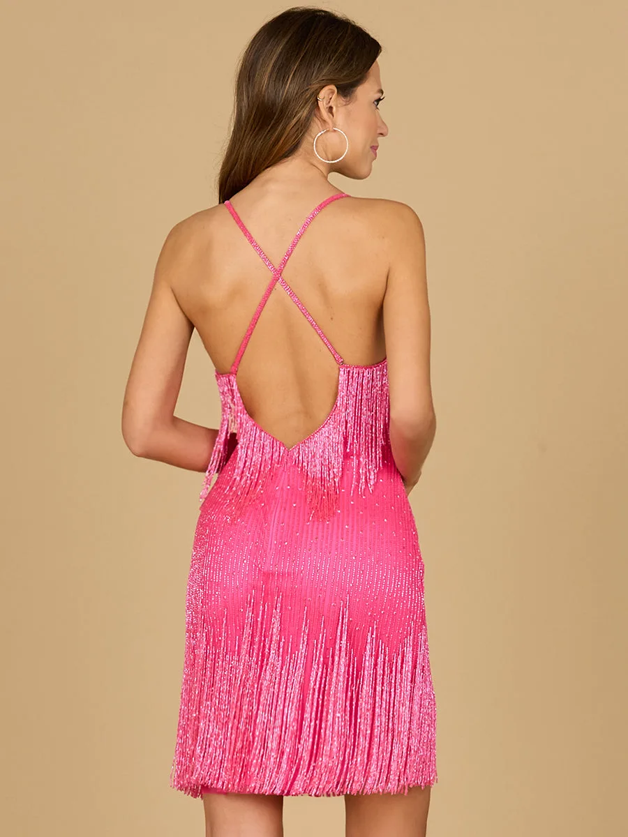 Spaghetti Strap Fringe Dress by Lara New York — style 29121